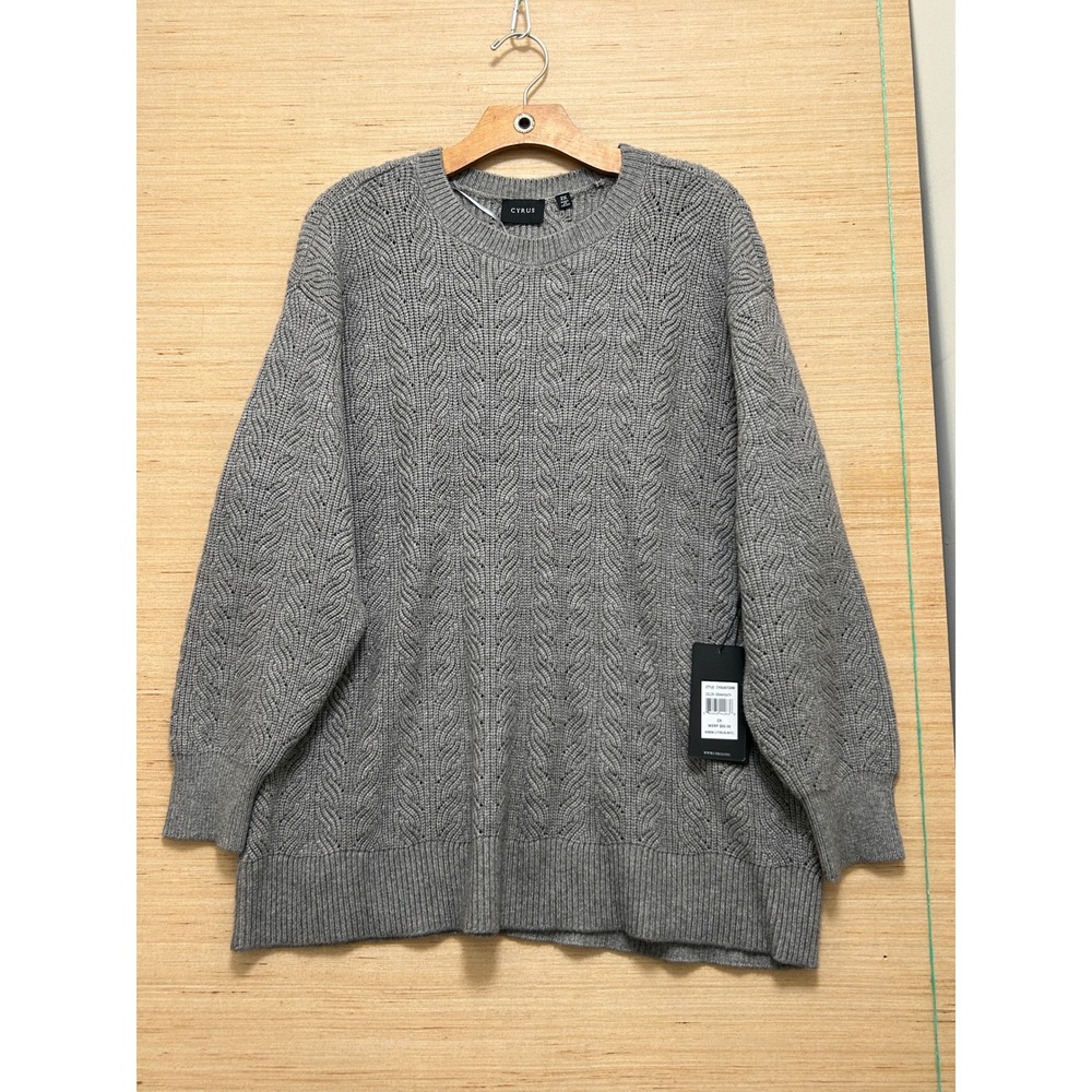 Cyrus Womens‎ Granite Heather Cable Pointelle Crew Neck Sweater 2X NEW